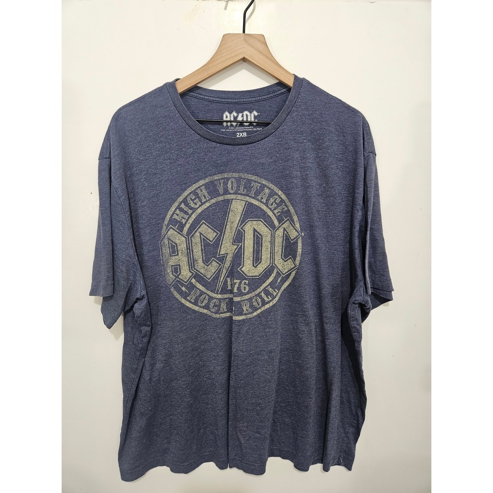 ACDC High Voltage Rock N Roll 1976 Graphic T-Shirt Blue Heather 2XB